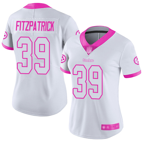 Women Pittsburgh Steelers Football #39 Limited White Pink Minkah Fitzpatrick Rush Fashion Nike NFL Jersey
